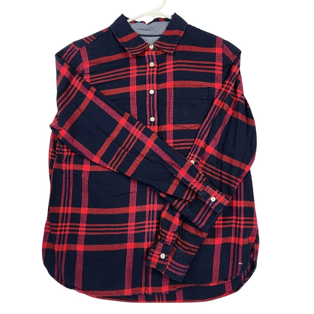 Tommy Hilfiger M Navy Red Plaid Flannel Button Down Shirt Preppy‎ Classic Casual
